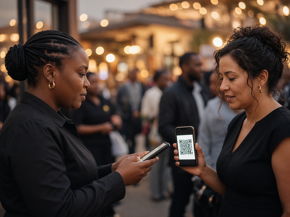 Staff checking guests in with a phone